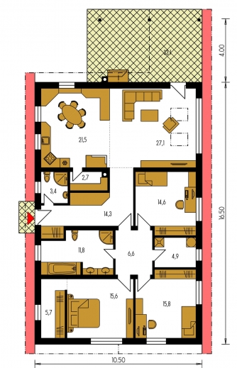 Spiegelverkehrter Entwurf | Grundriss des Erdgeschosses - BUNGALOW 133